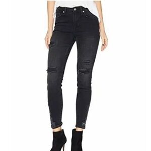 FREE PEOPLE ABOUT A GIRL RIPPED HIGH WAIST CROPPED SKINNY JEANS - Faded Black